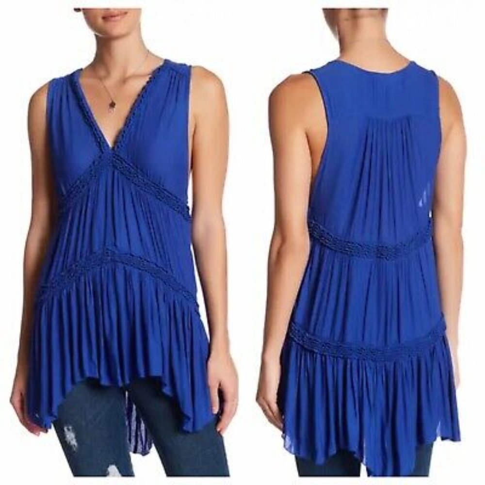Free People Blue Tunic Sleeveless V-Neck Top - Purple Haze Tunic